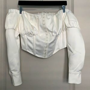 MESHKI — Off the shoulder white crop top